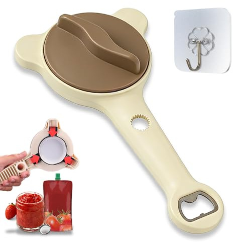 Multifunctional Jar Opener Fits 1-3.5 Inch Lids, Cap Bottle Opener for Beer Caps & Sauce Squeeze Pouches, Adjustable Stainless Steel Can Opener for Seniors Weak Hands Kitchen Gadget (1PC)