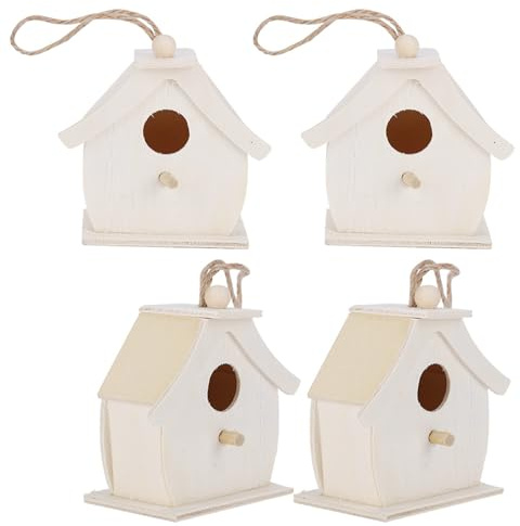 OEBUAFI Mini Casa para Pájaros de Madera, Apariencia única, Textura Clara, Refugio Seguro para Pájaros, con Cuerda Colgante Resistente para Jardín Al Aire Libre, Balcón y Patio