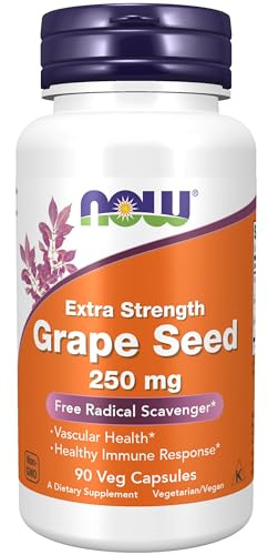 NOW Foods Supplements, Grape Seed (a Highly Concentrated Extract with a Minimum of 90% Polyphenols) Extra Strength 250 mg, 90 Veg Capsules