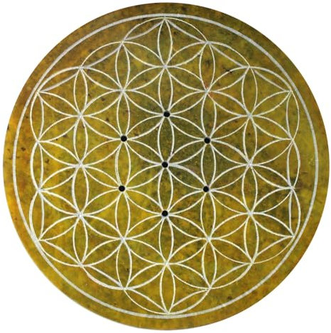 Porte-encens jaune gravé Fleur de Vie