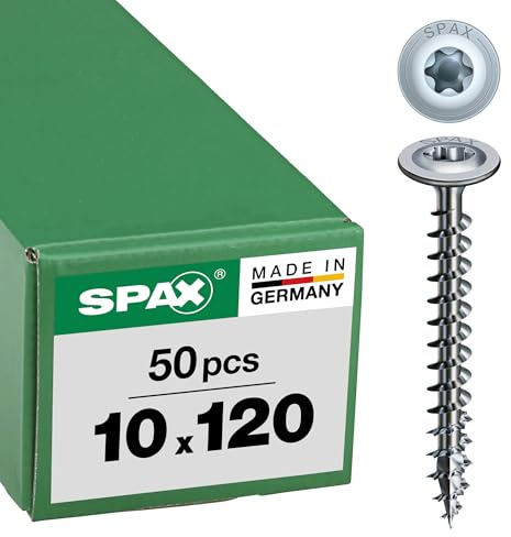 SPAX Tornillo para madera, 10,0 x 120 mm, 50 unidades, T-STAR Plus, cabeza de placa, rosca parcial, 4CUT, WIROX A3J, 251011001205
