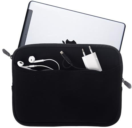 honju Tablet-Mappe Darkroom - Tablet-Tasche für Geräte von 9,7 bis 11 Zoll aus Neopren, große Außentasche mit Reißverschluss für Zubehör und weichem Innenfutter - schwarz