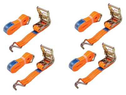 UNITRAILER Lot de 4 Sangles d'arrimage avec tendeur à cliquet 4m 35mm 2t Orange kit de Transport Robuste pour remorque Voiture dépanneuse et Utilitaire Fixation sécurisée de Cargaison et d'équipement