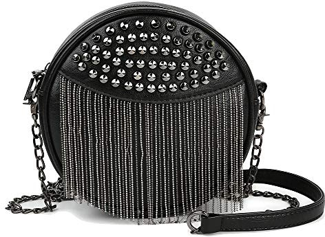 Kris Anna Rivet Mini Sac a bandoulière avec Chaîne Frange pour Femme Noir