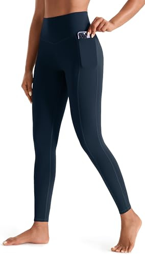 JOYSPELS Women's Gym Leggings with Pockets - High Waisted Tummy Control Full Length Yoga Pants for Workout, Running, Daily Leisure BlackishGreen M