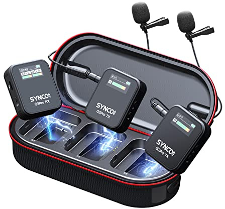 SYNCO Wireless Lavalier Microphone, G2(A2) Pro 2.4G Dual Lapel Mic 656FT 8H for On Line Class Vlog Live Stream YouTube for Camera Smartphone Tablet, Wireless-Lavalier-Microphone-Dual-Channel