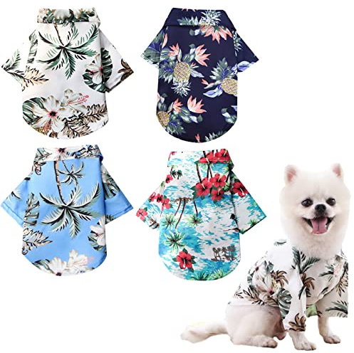 4 Stück Haustier Sommer Shirts Blumenmuster Welpen Kleidung Haustier Kleidung Strand Hundebekleidung Katzen Outfit Hemd Haustier Coole Kleidung für kleine bis mittelgroße Haustiere (XX-Large)