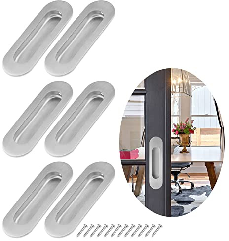 Tiradores Empotrados Puertas Correderas,Forreen 6 Piezas Tiradores de Puerta Corredera Empotrado de Acero Inoxidable Oval Manija de Puerta Corredera con Tornillo para Puertas Cajones Armarios,120*40mm
