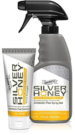 Absorbine Silver Honey Rapid Wound Repair 2oz Ointment + 8oz Spray Gel, Manuka Honey & MicroSilver BG