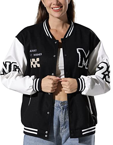 KENAIJING Giacca Varsity da donna Baseball Bomber Vintage Unisex Streetwear Cappotti con patchwork Hipster Utility Jacket Tops