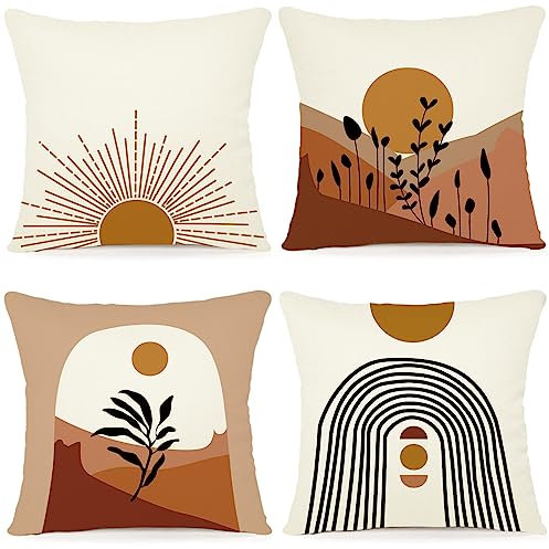 ZWJD Kissenbezug 45x45 4er Set Outdoor Kissen Dekokissen Leinen Kissenhülle Kissenbezüge Geometrische Muster Kissenhüllen für Sofa Wohnzimmer Zierkissen 45x45 A201-18