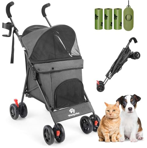 Wedyvko Tragbarer Hundebuggy für kleine Welpen, Hunde und Katzen, bis zu 15 kg, Dunkelgrau