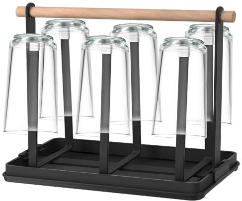 Egouttoir Bouteille, Porte-Bouteille, Porte-Égouttoir Multifonction, 6 Étagères Bouteille en Métal, avec Tapis de Drainage Amovible, Adapté aux Bouteille D'eau Gazeuse, Biberons, Tasses à Café (Noir)