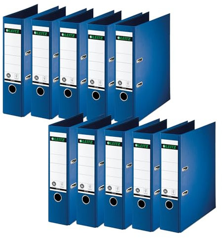 Leitz Qualitäts-Ordner 180°, 10er Pack, A4, 8 cm Rückenbreite, Spezialpapierkaschierung in Leinenprägung, Blauer Engel, Blau, 10070068