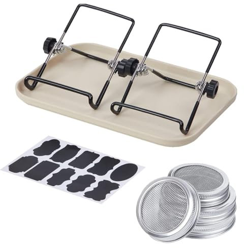 Shenrongtong Sprossenglas-Set, Keimgerät-Set für Einmachgläser mit breiter Öffnung, Sprossen-Anzuchtset mit Siebdeckeln aus Edelstahl, Tablettständer und Schattiertuch