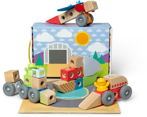 Melissa & Doug - Set de Juego de Vehículos: Bloques Construcción Niños de Coche, Barco, Avión de Madera, 54 Piezas - Juguetes Niños 2 años + - Regalo Niño 2 años + - Montessori - Certificados FSC
