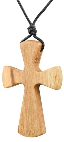 Enkrio Collier avec pendentif en forme de croix en bois naturel avec cordon en cuir réglable pour homme et femme, normal, Bois, Pas de gemme