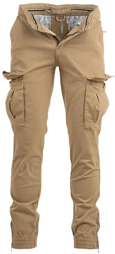 Instinct I Pantaloni Uomo Cargo con Tasche Laterali Slim Fit Autunno Inverno Caldi, Pantaloni Tasconati Multitasche Militari da Lavoro con Elastico alla Caviglia e Coulisse, Taglia 52, Khaki MK-606