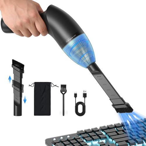 HONKASU Aspirateur sans fil rechargeable (avec lumière LED) pour nettoyer les cheveux, les miettes pour bureau, piano, intérieur de voiture et machine à coudre
