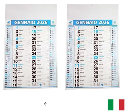 AURACASA Calendario 2026 Eco-Friendly da Muro - 3 Mesi per Pagina, Feste e Santi, Carta Riciclata FSC Certificata - 46,5x28,5 cm - 2 pezzi (Blu)