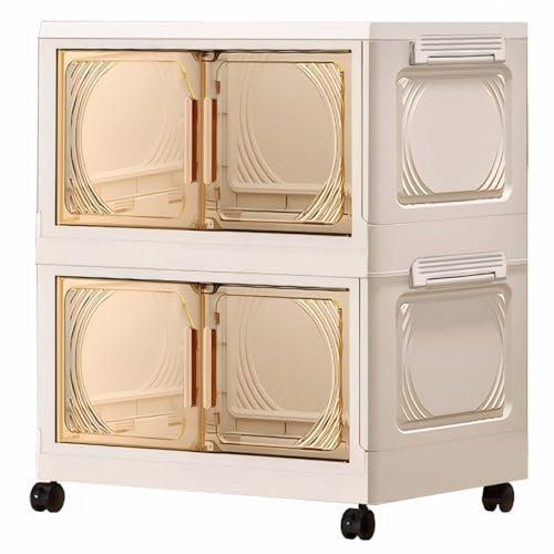GEMMAHW Cajas de Almacenamiento de Plástico Transparente con Tapas y Ruedas, Apilables y Plegables, Contenedores Grandes de 2 Niveles para Ropa, Oficina y Hogar - 20L x 2