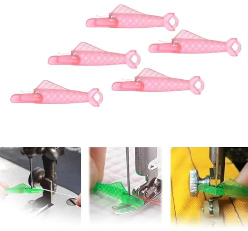 Sewing Machine Needle Threader Fish Mouth Type, Sewing Machine Needle, DIY Needle Threaders, Automatic Threading Aid Needle Threader Tool, Quick Sewing Machine Loop Needle Threaders (Pink 5 PC)