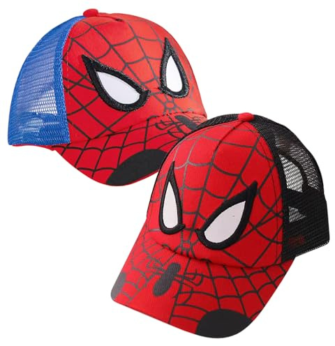 OIUTSNH 2 Pezzi Cappello Baseball Bambino,Cappellino Snapback Rosso,Cappellino con Animato Visiera Regolabile Unisex Baby,Protezione UV,età 2-8,Estivo Regalo per Ragazzi