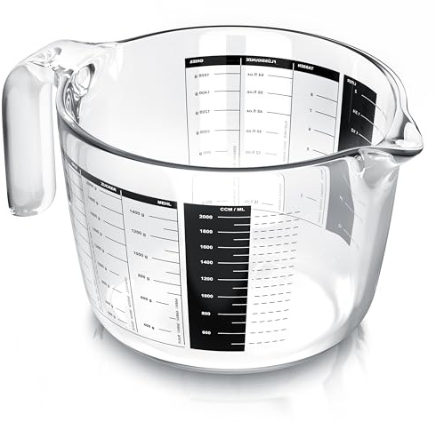 Arendo – Messbecher Glas 2l – 2000 ml - Messkrug Borosilikatglas - hitzebeständiges Glas – Mikrowellen geeignet - präzise Skala