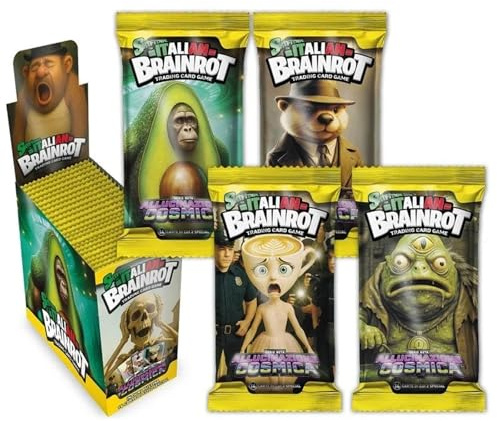 Skifidol Italian Brainrot - Boîte de 12 enveloppes hallucination cosmique - Deuxième série - Le phénomène du moment - Jeu de cartes à collectionner + porte-clés sifflet et stylo Prestige & Deluxe