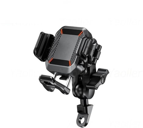Motorcykel GPS Navigationsfäste Motorcykeltelefonhållare Styrfäste 15W Trådlös Laddare Och 36W PD/USB C Snabbladdningsport 1s Lås, Kameravänlig(Mirror No Charger)
