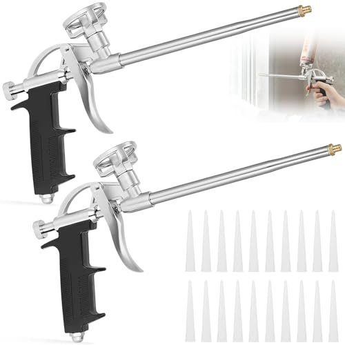 2 Pezzi Pistola Schiuma Poliuretanica con 20 Ugelli, Pistola Dosatrice PU Metallo Professionale, Pistola Spray Impugnatura Ergonomica, Pistola Schiumatura per Calafataggio, Sigillatura & Riempimento