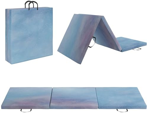 HOMCOM Colchoneta Gimnasia Plegable de Grosor 5 cm, Tapete de Ejercicio, 180x60x5 cm, con Asas de Transporte, Esterilla de Gimnasia para Yoga, Aeróbic, Artes Marciales, Azul Degradado