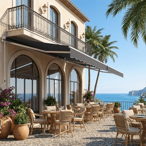 UISEBRT Tenda da sole per balcone, larghezza 300 cm, in alluminio, con braccio snodato in alluminio, protezione solare, a morsetto manuale, con manovella, impermeabile, grigio scuro (400 x 300 cm)
