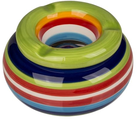 Posacenere in Ceramica Antivento a Righe Multicolori, 11 x 6 cm, 4 Colori Assortiti
