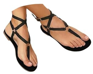 Platta sandaler för kvinnor sommarklänning öppen tå bekväm ankelrem strand semester promenadsandaler dra på gladiatorsandal bred bredd stringsandal låga klackar vardagliga utomhusstrandskor