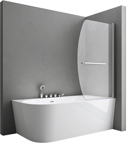 doporro Parete per Vasca Sopravasca da Bagno Doccia 95 x 140 cm Pannello Curvo Girevole 180° in Vetro Temperato 6mm Trasparente con Maniglia Portasciugamani Montaggio Reversibile Cortona112