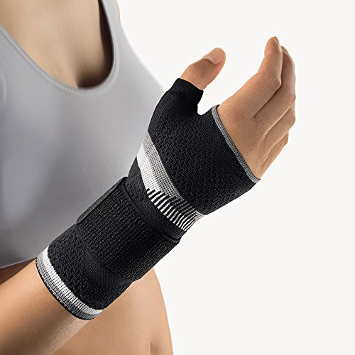 Bort 112940 large rechts schwarz ManuBasic Plus Handgelenkbandage mit Daumeneinschluß, rechts oder links tragbar in verschiedenen Farben, rechts large, schwarz