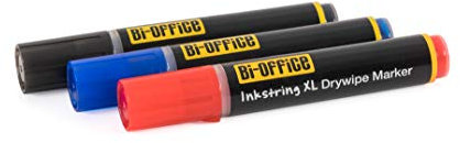 Bi-Office Inkstring XL Whiteboard Marker mit Geltinte und 3 mm Runder Spitze - 3er-Pack sortiert, rot, Blau und Schwarz
