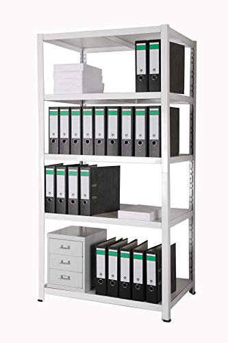 Szagato Archivregal 180x90x60 cm 110 Ordner 5 HDF-Holzboden 175 KG/Boden weiß Metallregal Fachbodenregal Lagerregal Metall Fachboden Regal Schwerlastregal Regalsystem Ordnerregal Büroregal