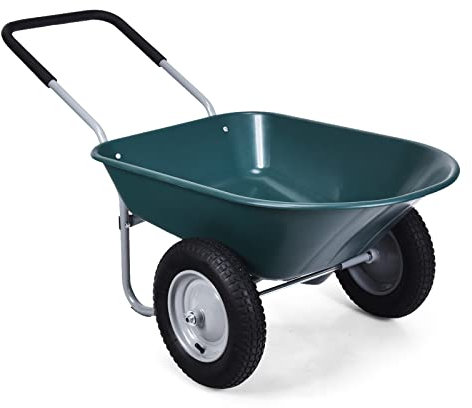 COSTWAY Carriola con 2 Ruote da Giardino, Carrello Resistente con Struttura in Acciaio Robusto, Ruote Pneumatiche 35,5 cm, Capacità 75L, Portata Max 100 kg (Verde)