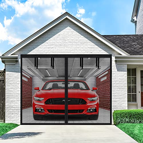 Single Garage Door Screen Kit, UUP 9x7Ft Magnetic Mesh Screen for Garage Opening 1 Car, Garage Net Cover, Sturdy Fiberglass Magic Curtain Outdoor for Patio, Porch, Window to Keep Bugs Out, Black