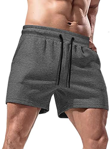 Lehmanlin Pantalones Cortos Hombre Deporte,Pantalon cCrto Running Hombre,Gimnasia de Culturismo 12,7CM Entrepierna(Gris Oscuro-L)