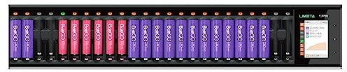 LIMETA 24-Slot - Cargador de batería Inteligente AA AAA Universal USB Type-C Cargador de batería LCD con Pantalla LCD Recargable Cargador rápido baterías Li-LON LiHv NI-MH NI-CD Negro