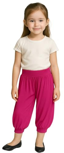 STAR FASHION Barn harem lös ledig säckig sport dansbyxor flickor harem barnbyxor med ben manschetter elastisk midja UK 5 år till 13 år, Cerise, 5-6 Years