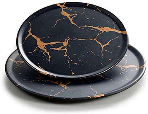 Stoviglie in melamina 100% durevole stile INS, stoviglie effetto superficie in marmo nero, lavabili in lavastoviglie, portatili da campeggio,-D