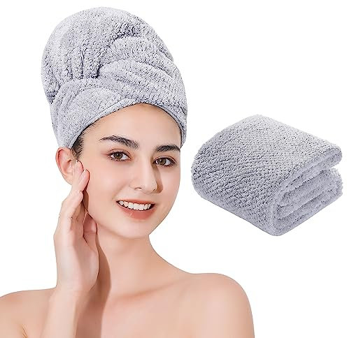 Laojbaba Microfiber Hair Quick Dry Towel Ultra Absorbent Drying Towel for All Hair Types 20X40inch Grey (1pcs)
