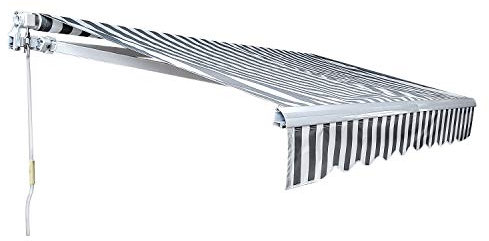 Tubiaz Auvent avec bras pliables 350 x 300 cm, auvent pour balcon, auvent manuel, auvent de terrasse, protection solaire, auvents en aluminium et polyester de 280 g/㎡, pour balcon, terrasse, patio