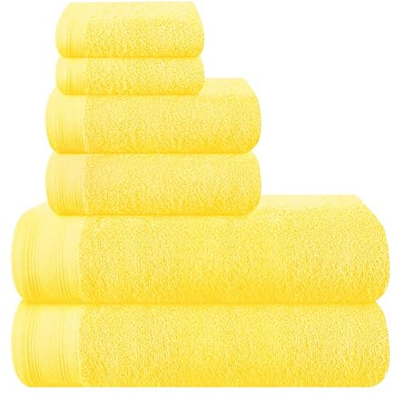 MALLONI HOME Ultra Soft 6 Pack Cotton Towel Set, Includes 2 Oversized Bath Towels 70 x 140 cm, 2 Hand Towels 40 x 60 cm and 2 Washbeds 30 x 30 cm, Yellow