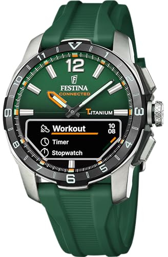 Festina Reloj Inteligente Hombre Híbrido Connected D de Caucho Verde - Analógico Inteligente F23000/2 - Control Música, Cuenta Pasos, Notifica y Rechaza Llamadas - hasta 10 Días de Batería