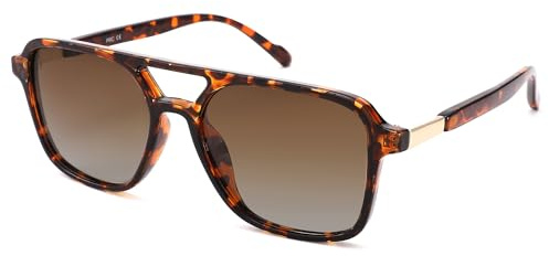 Pro Acme Occhiali da sole da pilota polarizzati retrò per donne e uomini, alla moda, rettangolari anni '70, piatti vintage, occhiali da sole quadrati, Leopardo|sfumato Marrone, L